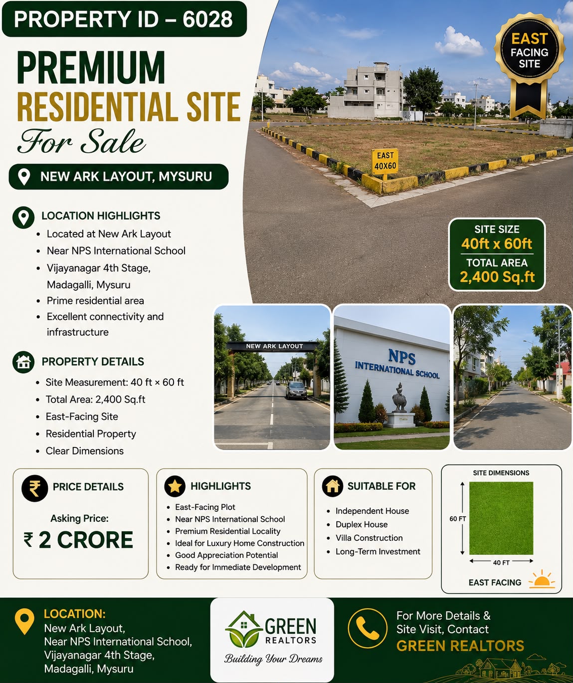 🆔 *PROPERTY ID – 6028* 🏡 *Premium Residential Site for Sale – New Ark Layout, Mysuru*